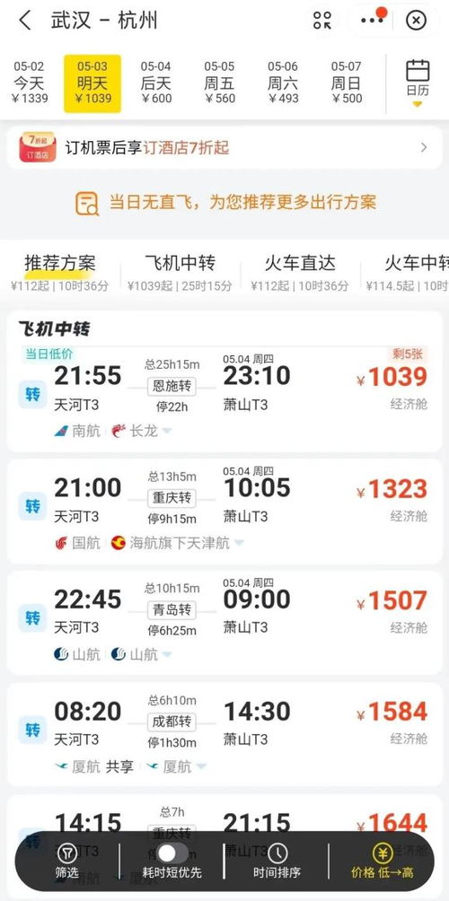 五一后机票价格大幅下降,杭州飞三亚2800元降到280元